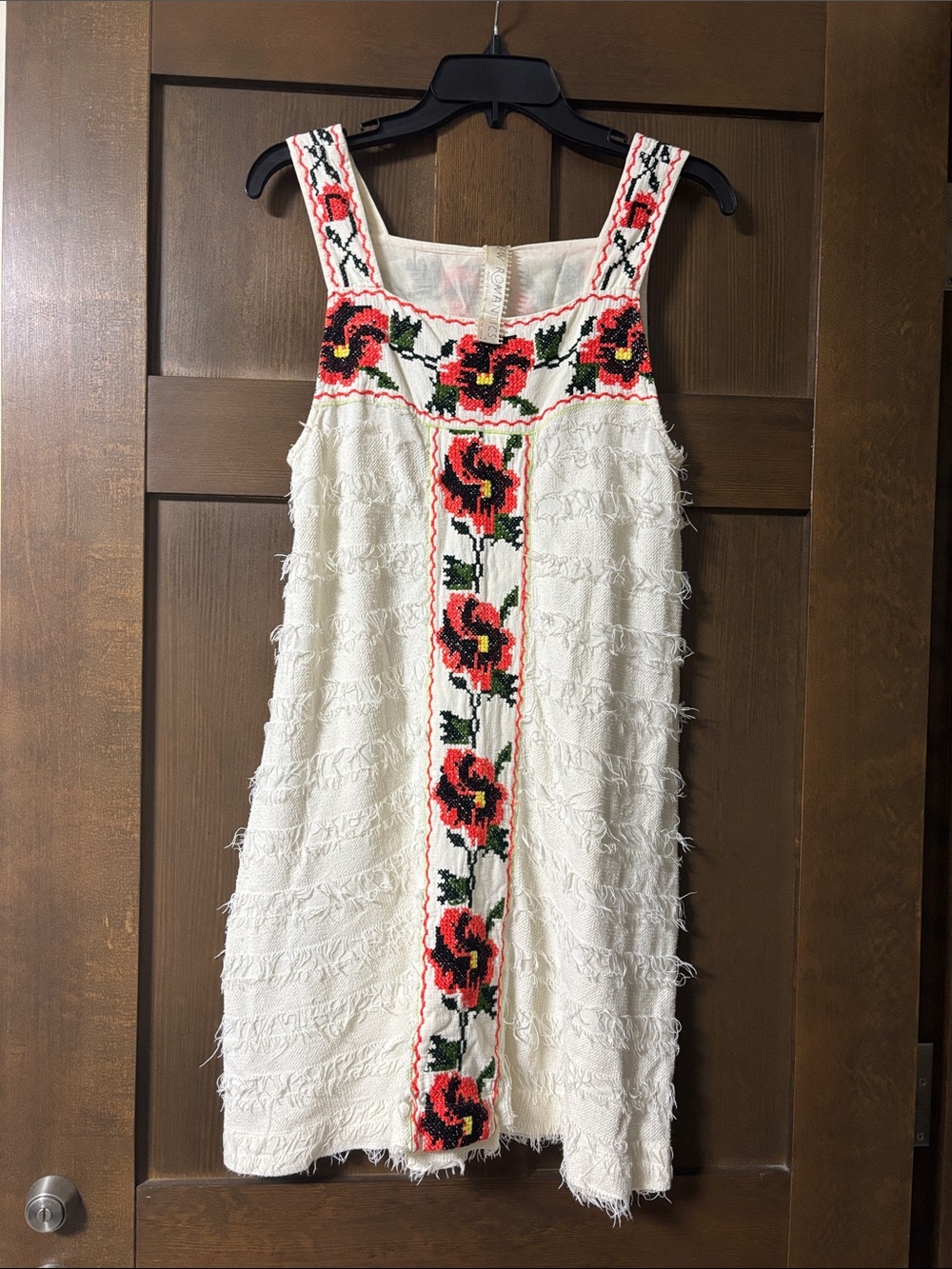 Free People New Romantics Cream Tank Embroidered Floral Shift Dress Size Small